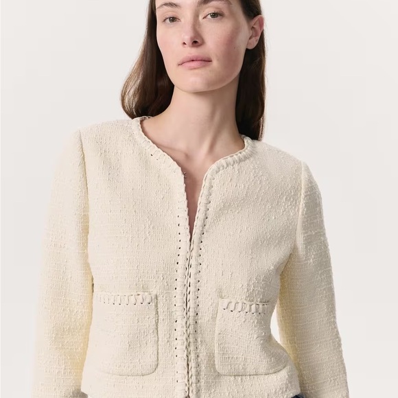 Rag & Bone NWT Women’s Cheyenne Cropped Whipstitch-Trimmed Tweed Ivory Jacket - Picture 8 of 11